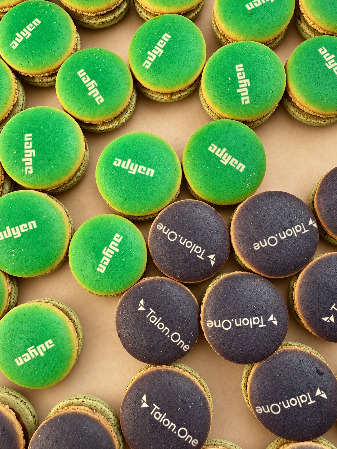 Green Adyen and black Talon.One logo macarons
